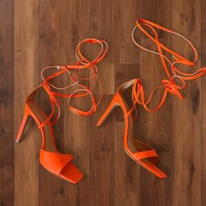 Schutz neon orange lace up heels
